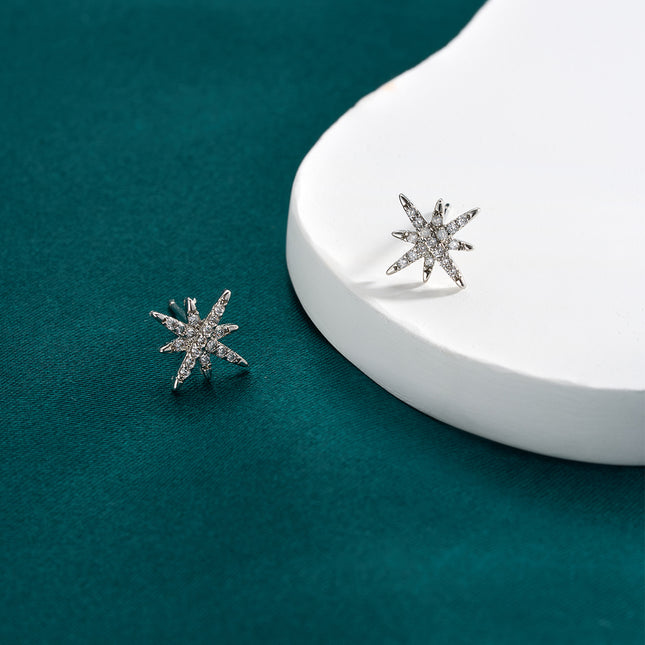 Aretes De Presión Con Diseño Estrella De Siete Puntas En Cobre, Estilo Versátil