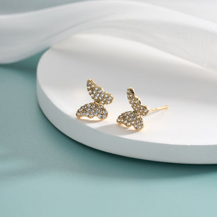 Aretes De Presión Con Diseño Forma De Mariposa De Cobre Chapado En Oro 14K