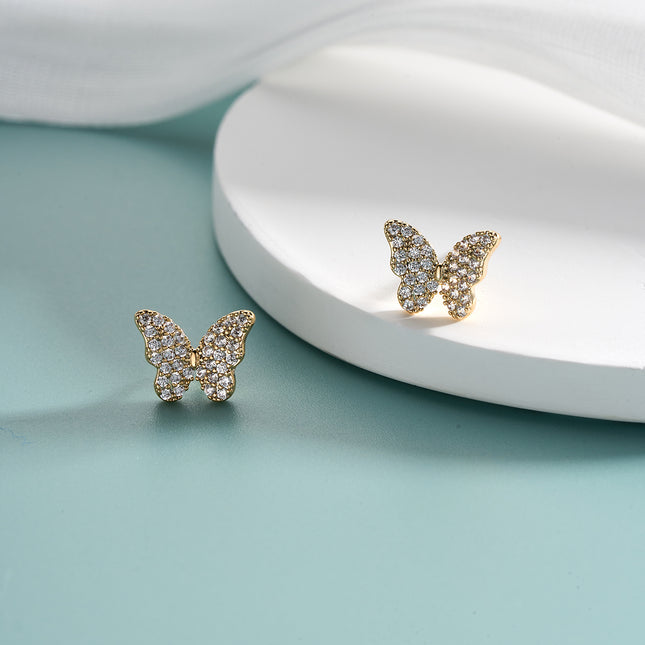 Aretes De Presión Con Diseño Forma De Mariposa De Cobre Chapado En Oro 14K