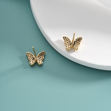 Aretes De Presión Con Diseño Forma De Mariposa De Cobre Chapado En Oro 14K