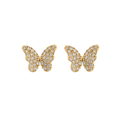 Aretes De Presión Con Diseño Forma De Mariposa De Cobre Chapado En Oro 14K