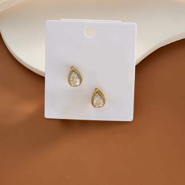 Aretes De Presión Con Diseño De Cobre Con Forma De Gota De Agua Y Circonitas