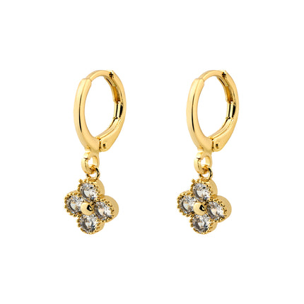 Aretes De Presión Con Colgante De Trébol De Cobre Chapado En Oro 14K