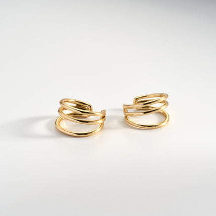 Aretes De Múltiples Círculos En U Chapados En Oro 14K, Earcuff Estilo Moderno