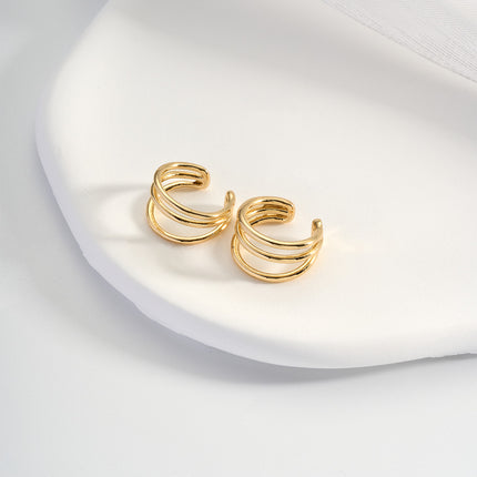 Aretes De Múltiples Círculos En U Chapados En Oro 14K, Earcuff Estilo Moderno