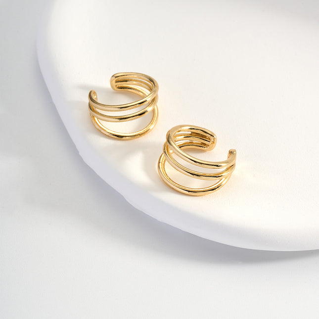 Aretes De Múltiples Círculos En U Chapados En Oro 14K, Earcuff Estilo Moderno