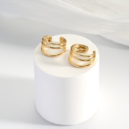 Aretes De Múltiples Círculos En U Chapados En Oro 14K, Earcuff Estilo Moderno