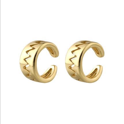 Aretes Chapados En Oro 14K Divertido, Ear Cuff Con Diseño Dentado