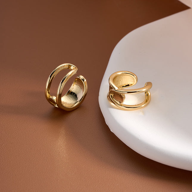 Aretes De Doble Capa En C Oro 14K, Ear Cuff Estilo Simple Y Elegante