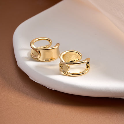 Aretes De Doble Capa En C Oro 14K, Ear Cuff Estilo Simple Y Elegante