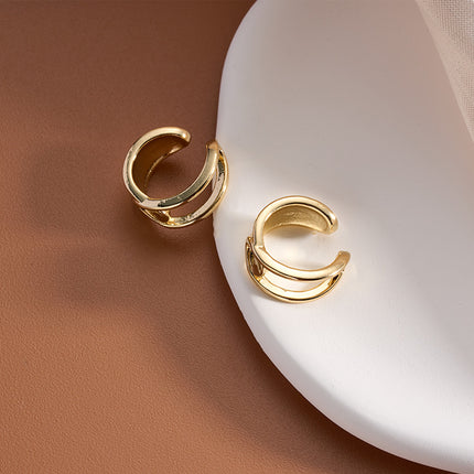Aretes De Doble Capa En C Oro 14K, Ear Cuff Estilo Simple Y Elegante