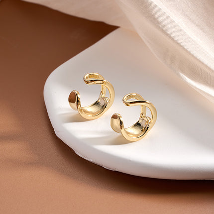 Aretes De Doble Capa En C Oro 14K, Ear Cuff Estilo Simple Y Elegante