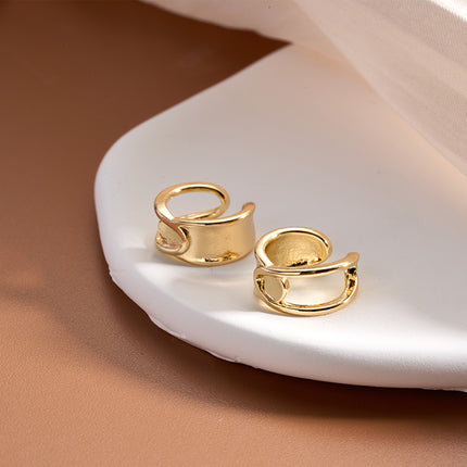 Aretes De Doble Capa En C Oro 14K, Ear Cuff Estilo Simple Y Elegante