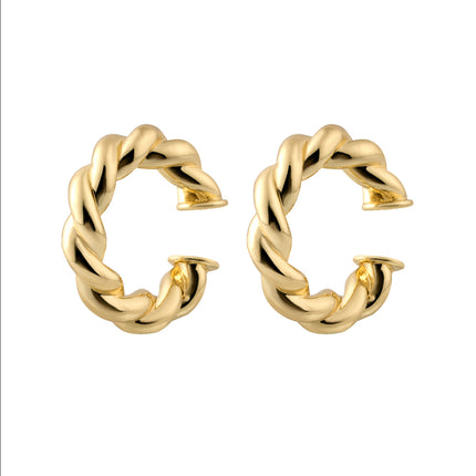 Aretes Chapados En Oro 14K De Moda, Earcuff Forma De C Trenzado Estilo INS