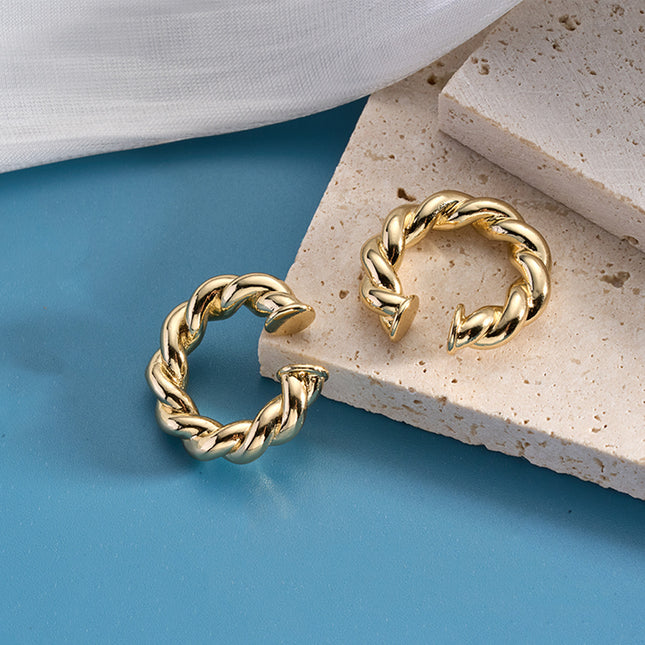 Aretes Chapados En Oro 14K De Moda, Earcuff Forma De C Trenzado Estilo INS