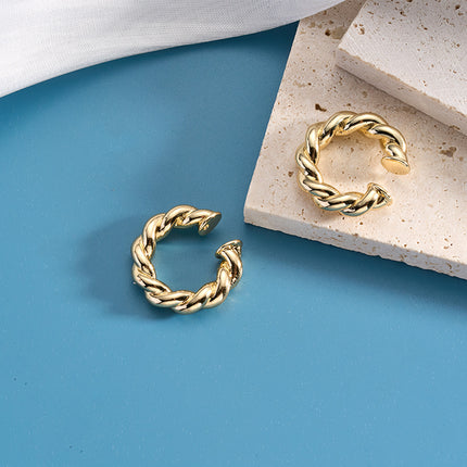 Aretes Chapados En Oro 14K De Moda, Earcuff Forma De C Trenzado Estilo INS