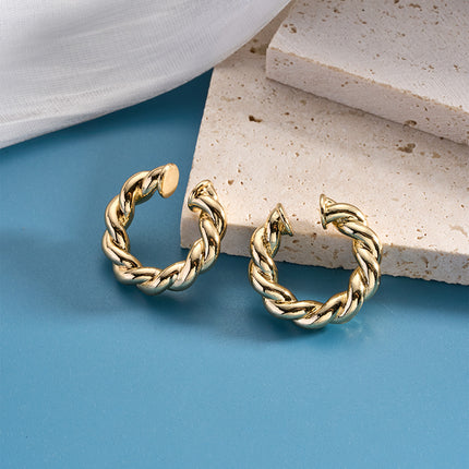 Aretes Chapados En Oro 14K De Moda, Earcuff Forma De C Trenzado Estilo INS