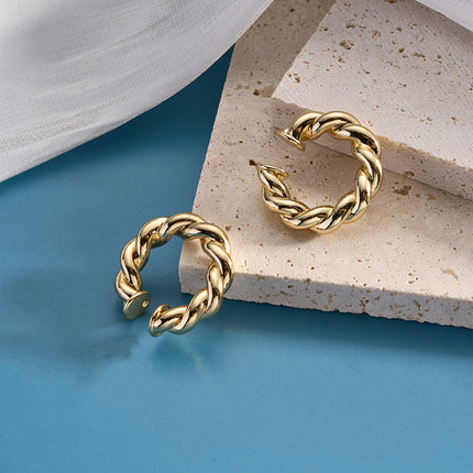 Aretes Chapados En Oro 14K De Moda, Earcuff Forma De C Trenzado Estilo INS