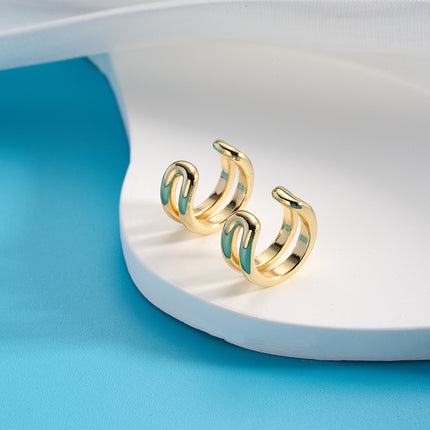 Aretes Chapado En Oro 14K, Earcuff Forma De U Estilo Retro y Simple