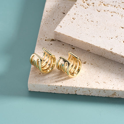 Pendiente Multicapa Diseño Hueco Arete De Moda Chapado En Oro 14K