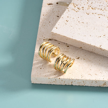 Pendiente Multicapa Diseño Hueco Arete De Moda Chapado En Oro 14K