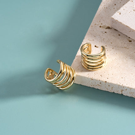 Pendiente Multicapa Diseño Hueco Arete De Moda Chapado En Oro 14K