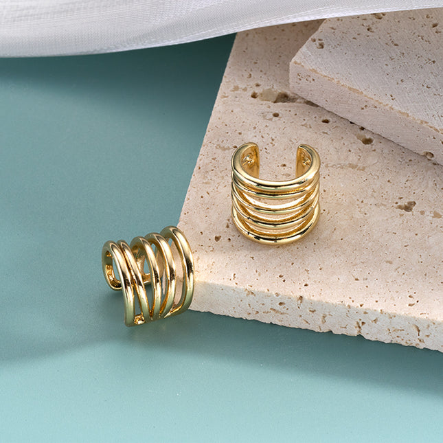 Pendiente Multicapa Diseño Hueco Arete De Moda Chapado En Oro 14K