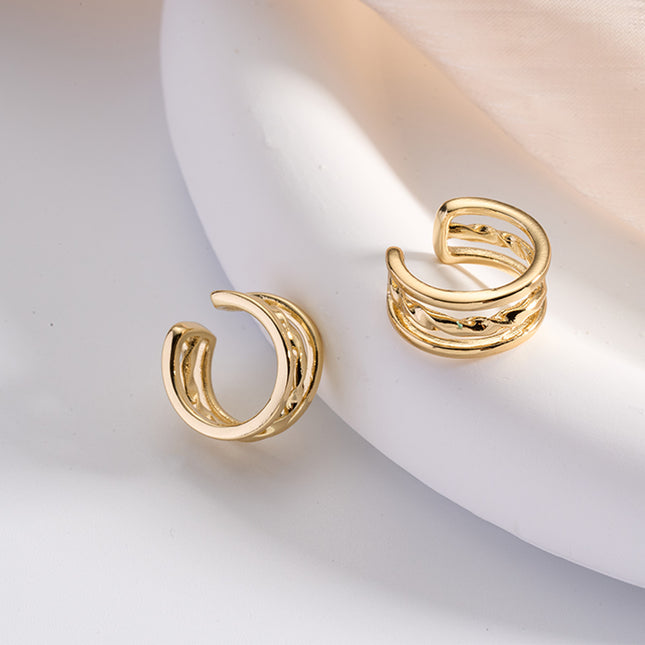 Aretes En Forma De U Minimalista Chapados En Oro 14K Earcuff Moda Para Mujer