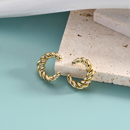 Aretes C-shaped Diseño Trenzado Enchapados Cobre Earcuff Elegante