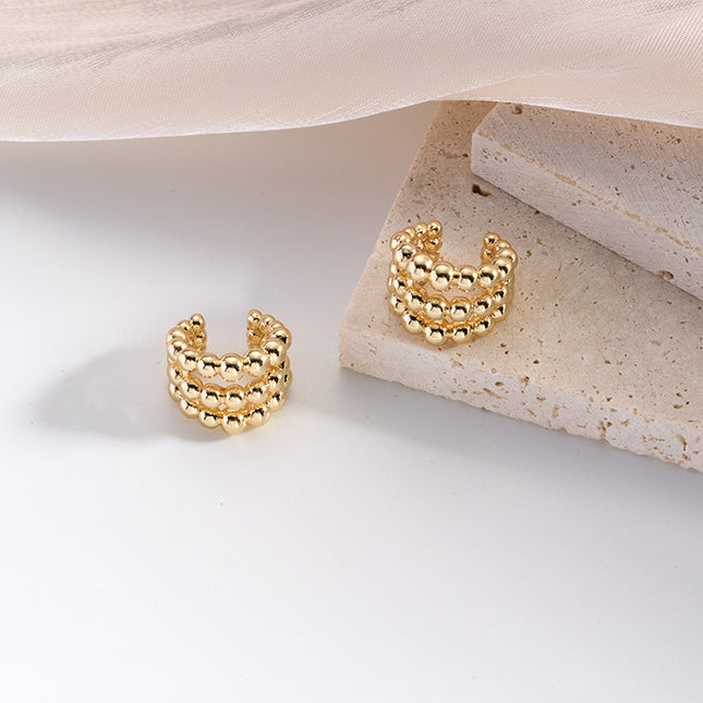 Pendiente De Oreja C-shaped De Tres Capas De Cuentas, Aretes Oro 14K