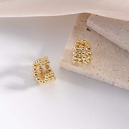 Pendiente De Oreja C-shaped De Tres Capas De Cuentas, Aretes Oro 14K