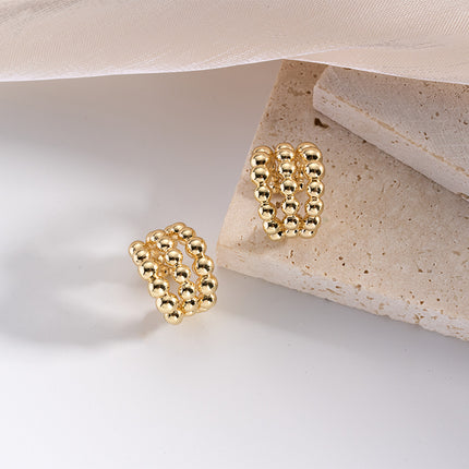 Pendiente De Oreja C-shaped De Tres Capas De Cuentas, Aretes Oro 14K