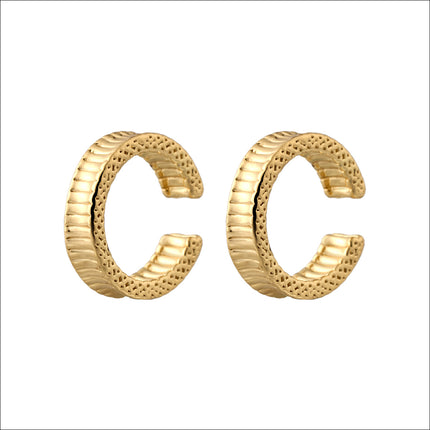 Aretes Retro Francés En C Chapado En Oro 14K, Ear Cuff De Cobre Sencillo