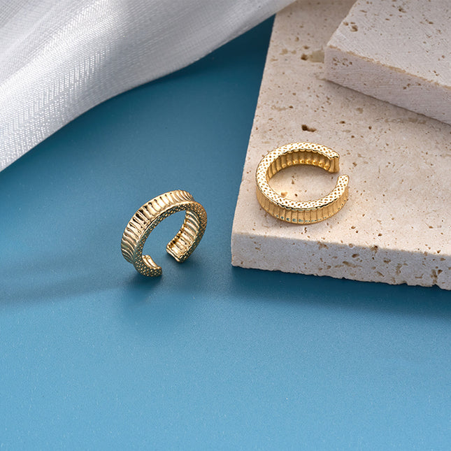 Aretes Retro Francés En C Chapado En Oro 14K, Ear Cuff De Cobre Sencillo