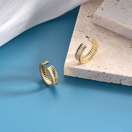 Aretes Retro Francés En C Chapado En Oro 14K, Ear Cuff De Cobre Sencillo