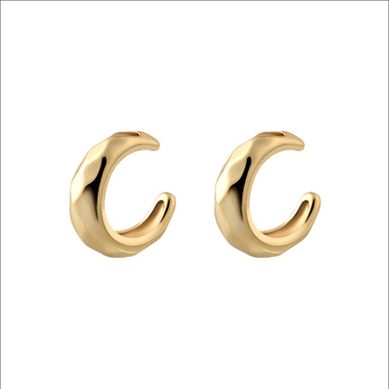 Aretes Chapado En Oro 14K Simple, Ear Cuff Brillante Con Diseño De Rombo