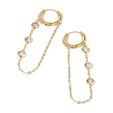 Aretes De Titanio Con Flecos De Cadena Y Zirconia, Diseño Elegante