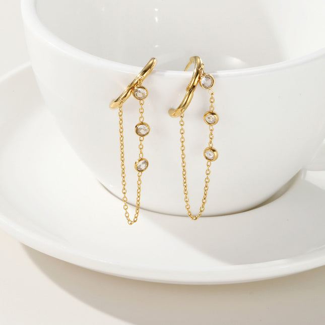 Aretes De Titanio Con Flecos De Cadena Y Zirconia, Diseño Elegante