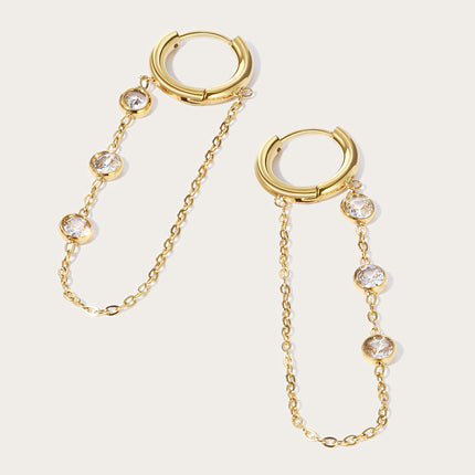 Aretes De Titanio Con Flecos De Cadena Y Zirconia, Diseño Elegante
