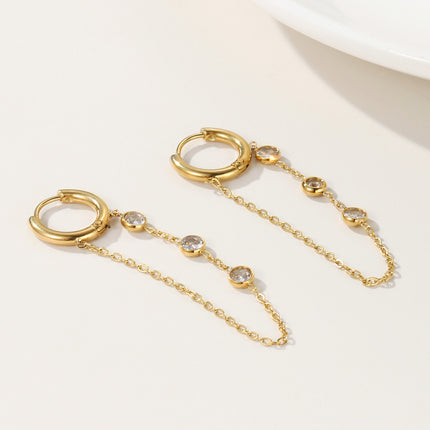 Aretes De Titanio Con Flecos De Cadena Y Zirconia, Diseño Elegante