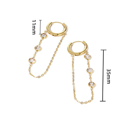 Aretes De Titanio Con Flecos De Cadena Y Zirconia, Diseño Elegante