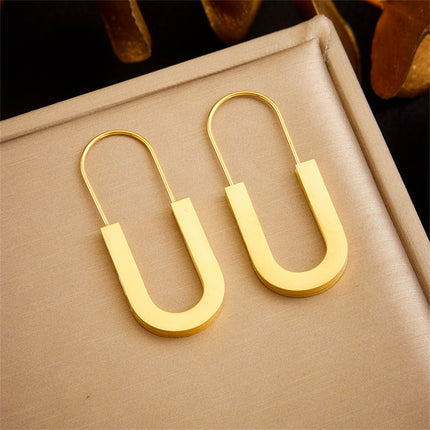 Aretes Geométricos En Forma De U Dorados Con Zirconia, Acero Inoxidable