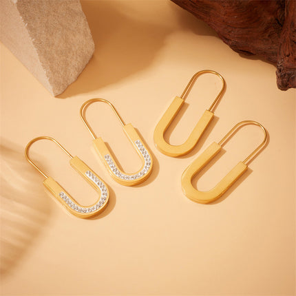 Aretes Geométricos En Forma De U Dorados Con Zirconia, Acero Inoxidable