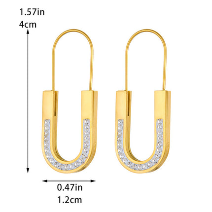 Aretes Geométricos En Forma De U Dorados Con Zirconia, Acero Inoxidable