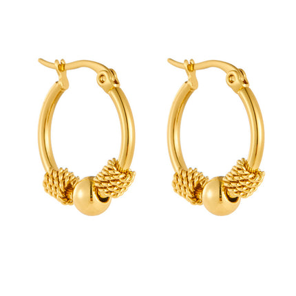 Aretes Geométricos De Acero Inoxidable Dorados Con Detalles De Cuentas