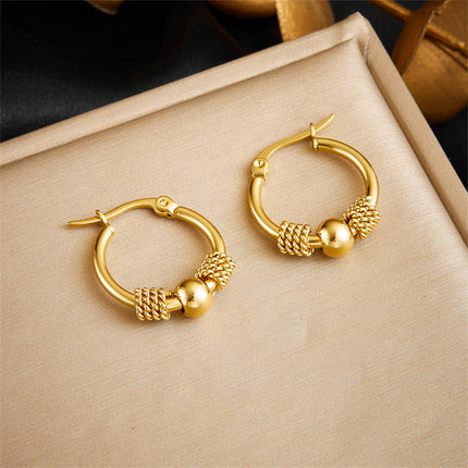 Aretes Geométricos De Acero Inoxidable Dorados Con Detalles De Cuentas