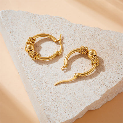 Aretes Geométricos De Acero Inoxidable Dorados Con Detalles De Cuentas