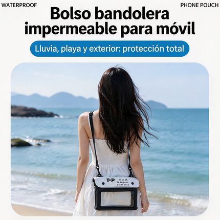 Bolso bandolera impermeable flotante para móvil, Funda bolsa celular universal gran capacidad táctil, correa ajustable para playa, rafting y piscina