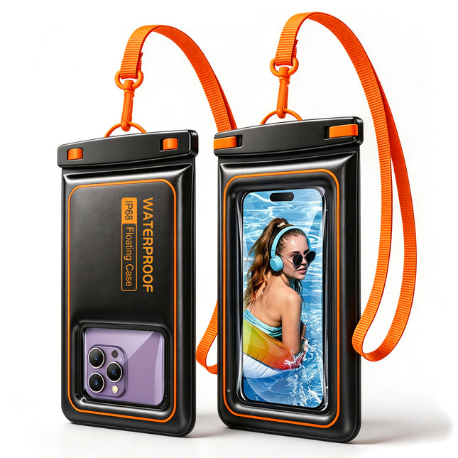Bolsa impermeable flotante IP68 para celular, funda con relleno de esponja, táctil con cordón para playa y piscina