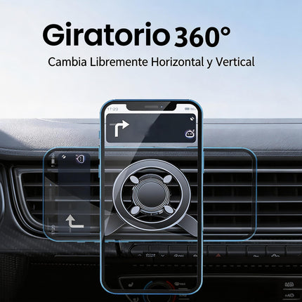Soporte Magnético para Celular de Ventilación de Auto Coche, Giro 360°, Gancho Metálico Antideslizante Estable